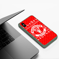 Чехол iPhone XS Max матовый FC Manchester United: Новогодний узор, цвет: 3D-темно-зеленый — фото 2