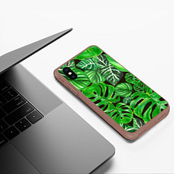 Чехол iPhone XS Max матовый Тропические листья на темном фоне, цвет: 3D-коричневый — фото 2