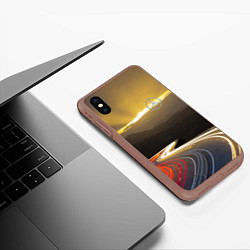 Чехол iPhone XS Max матовый Ночная трасса, Мерседес, цвет: 3D-коричневый — фото 2