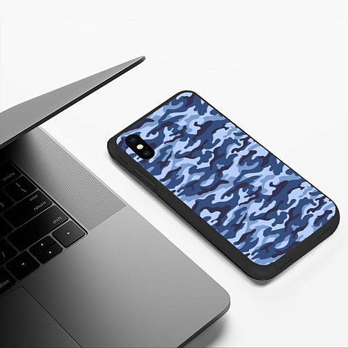 Чехол iPhone XS Max матовый Синий Камуфляж Camouflage / 3D-Черный – фото 3