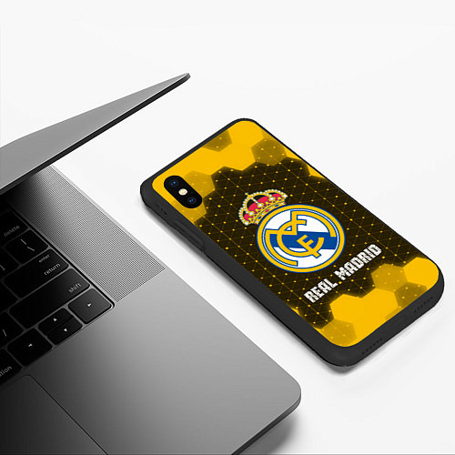 Чехол iPhone XS Max матовый РЕАЛ МАДРИД Real Madrid Графика / 3D-Черный – фото 3