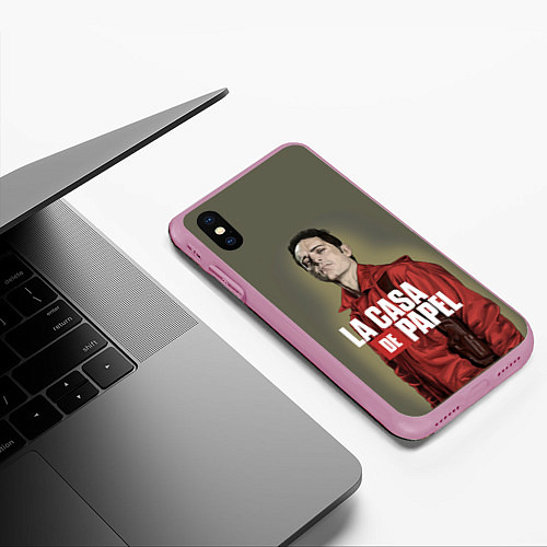 Чехол iPhone XS Max матовый БУМАЖНЫЙ ДОМ БЕРЛИН - LA CASA DE PAPEL / 3D-Розовый – фото 3