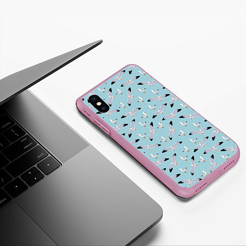 Чехол iPhone XS Max матовый Чайки паттерн / 3D-Розовый – фото 3