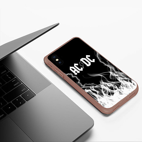 Чехол iPhone XS Max матовый ACDC Fire / 3D-Коричневый – фото 3
