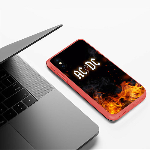 Чехол iPhone XS Max матовый ACDC - Fire / 3D-Красный – фото 3