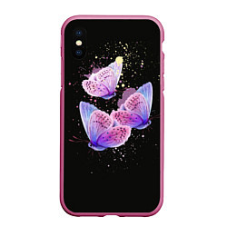 Чехол iPhone XS Max матовый Butterflies Sky, цвет: 3D-малиновый