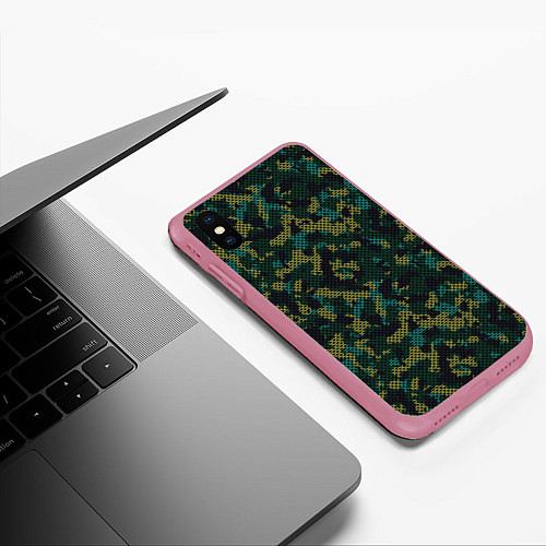 Чехол iPhone XS Max матовый Модный камуфляж с холстовой сеткой / 3D-Малиновый – фото 3