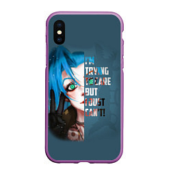 Чехол iPhone XS Max матовый ARCANE League Of Legends JINX надпись, цвет: 3D-фиолетовый