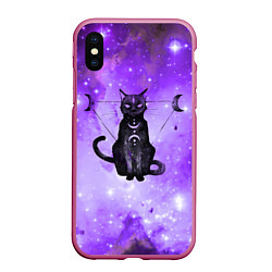 Чехол iPhone XS Max матовый Космическая черная кошка, цвет: 3D-малиновый