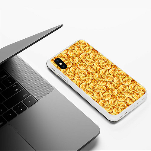 Чехол iPhone XS Max матовый Золотые Биткоины / 3D-Белый – фото 3