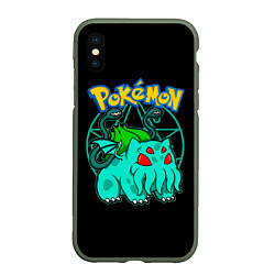 Чехол iPhone XS Max матовый Бульбатулху - Покемоны, цвет: 3D-темно-зеленый