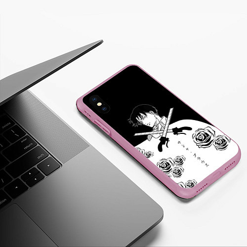 Чехол iPhone XS Max матовый Леви Розы Атака Титанов / 3D-Розовый – фото 3