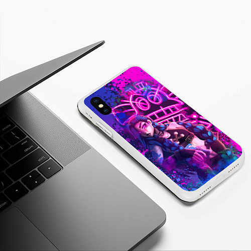 Чехол iPhone XS Max матовый League Of Legends Arcane ДЖИНКС НЕОНОВАЯ КРАСКА / 3D-Белый – фото 3