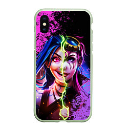 Чехол iPhone XS Max матовый Arcane League Of Legends JINX AND VI, цвет: 3D-салатовый