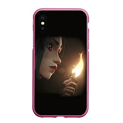 Чехол iPhone XS Max матовый Arcane - League Of Legends Jinx с огнем, цвет: 3D-малиновый