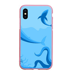 Чехол iPhone XS Max матовый МоРское Дно с Акулами, цвет: 3D-розовый