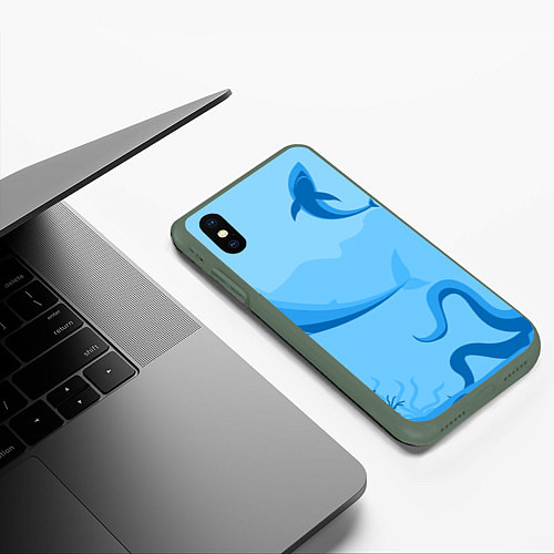 Чехол iPhone XS Max матовый МоРское Дно с Акулами / 3D-Темно-зеленый – фото 3