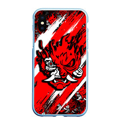 Чехол iPhone XS Max матовый SAMURAI CYBERPUNK 2077 RED AND WHITE, цвет: 3D-голубой
