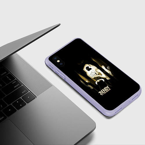 Чехол iPhone XS Max матовый Bendy And The Ink Machine подтеки / 3D-Светло-сиреневый – фото 3