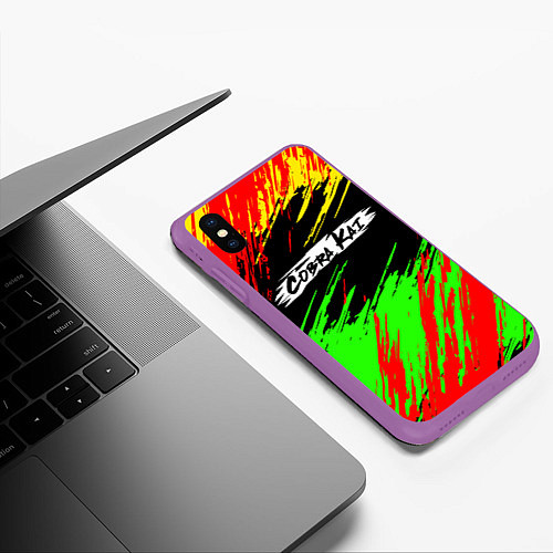 Чехол iPhone XS Max матовый Логотип Cobra Kai / 3D-Фиолетовый – фото 3