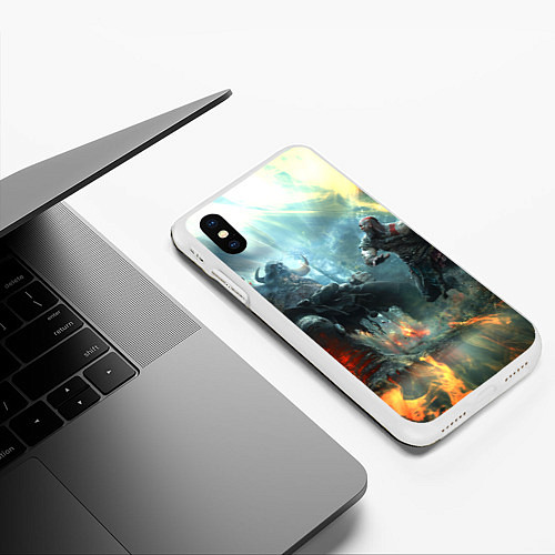 Чехол iPhone XS Max матовый God of War Fighting / 3D-Белый – фото 3