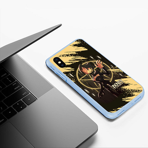 Чехол iPhone XS Max матовый Bendy And The Ink Machine Бенди / 3D-Голубой – фото 3