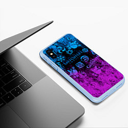 Чехол iPhone XS Max матовый Genshin Impact - Огонь, цвет: 3D-голубой — фото 2