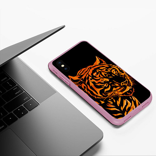 Чехол iPhone XS Max матовый Огненный Еигр Fire Еiger Пламя / 3D-Розовый – фото 3