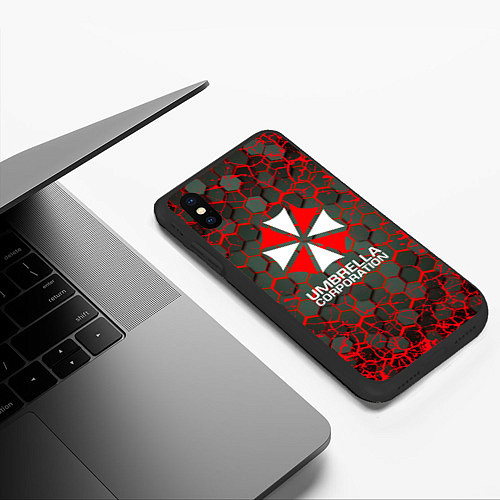 Чехол iPhone XS Max матовый Umbrella Corporation соты / 3D-Черный – фото 3