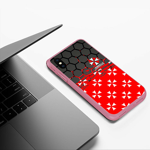 Чехол iPhone XS Max матовый Umbrella Corporation - Соты / 3D-Малиновый – фото 3