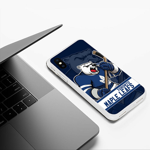 Чехол iPhone XS Max матовый Торонто Мейпл Лифс, Toronto Maple Leafs Маскот / 3D-Белый – фото 3