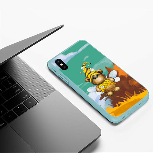 Чехол iPhone XS Max матовый Медвежонок - пчела / 3D-Мятный – фото 3