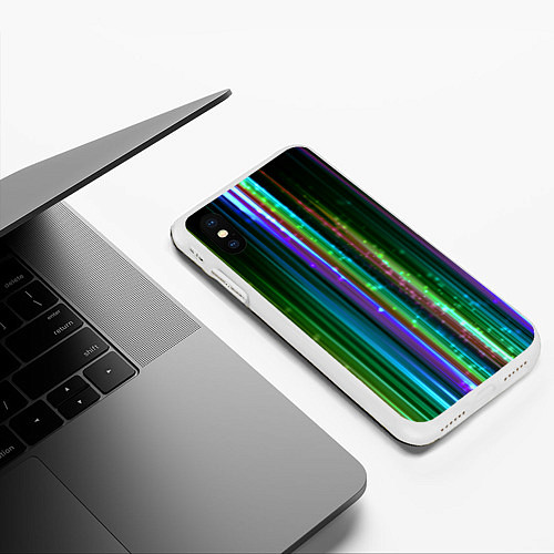 Чехол iPhone XS Max матовый Свет неоновой радуги / 3D-Белый – фото 3