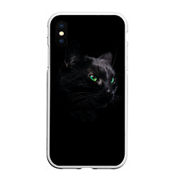 Чехол iPhone XS Max матовый Черна кошка с изумрудными глазами, цвет: 3D-белый