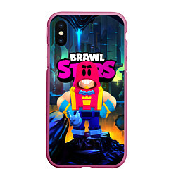 Чехол iPhone XS Max матовый GROM SPACE BRAWL STARS, цвет: 3D-малиновый