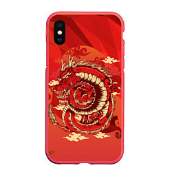 Чехол iPhone XS Max матовый Красно-огненный дракон, цвет: 3D-красный