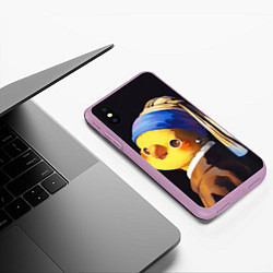 Чехол iPhone XS Max матовый ПОПУГАЙ С жемчужной Сережкой, цвет: 3D-сиреневый — фото 2