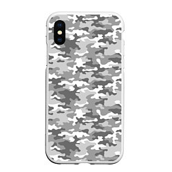 Чехол iPhone XS Max матовый Серый Военный Камуфляж, цвет: 3D-белый