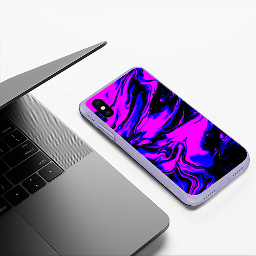 Чехол iPhone XS Max матовый НЕОНОВЫЕ РАЗВОДЫ КРАСОК / 3D-Светло-сиреневый – фото 3