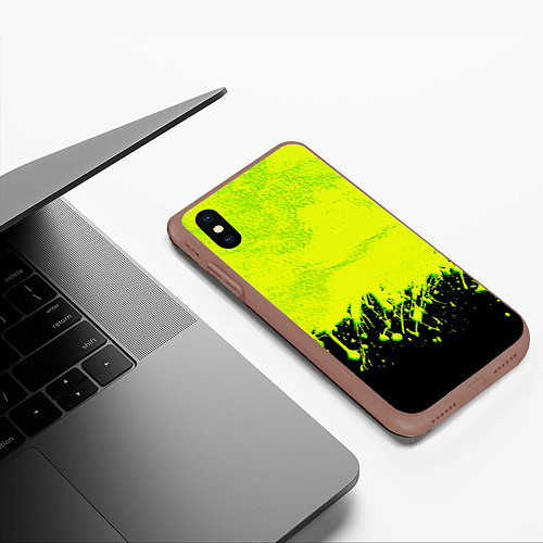 Чехол iPhone XS Max матовый НЕОНОВЫЕ БРЫЗГИ КРАСКИ / 3D-Коричневый – фото 3