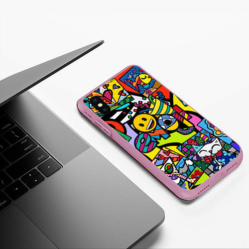 Чехол iPhone XS Max матовый Romero Britto - emoji / 3D-Розовый – фото 3