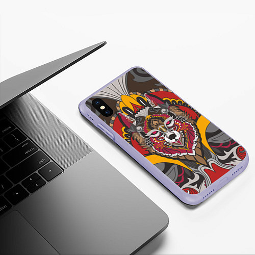 Чехол iPhone XS Max матовый Этника Волк Узоры / 3D-Светло-сиреневый – фото 3