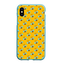 Чехол iPhone XS Max матовый Пчелы паттерн, цвет: 3D-мятный