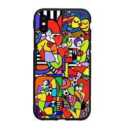 Чехол iPhone XS Max матовый Romero Britto - love collage, цвет: 3D-черный