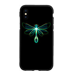Чехол iPhone XS Max матовый Неоновая стрекоза, цвет: 3D-черный
