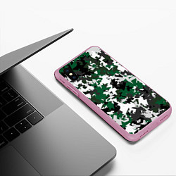 Чехол iPhone XS Max матовый Зелено-черный камуфляж, цвет: 3D-розовый — фото 2