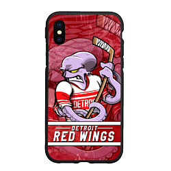 Чехол iPhone XS Max матовый Детройт Ред Уингз, Detroit Red Wings Маскот, цвет: 3D-черный