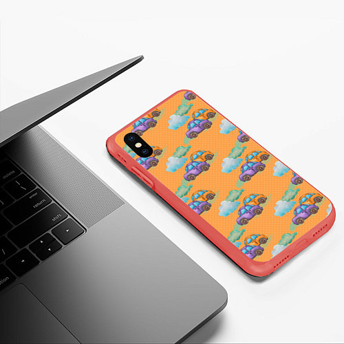 Чехол iPhone XS Max матовый Детские машинки паттерн / 3D-Красный – фото 3