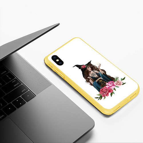 Чехол iPhone XS Max матовый Девушка ведьма / 3D-Желтый – фото 3
