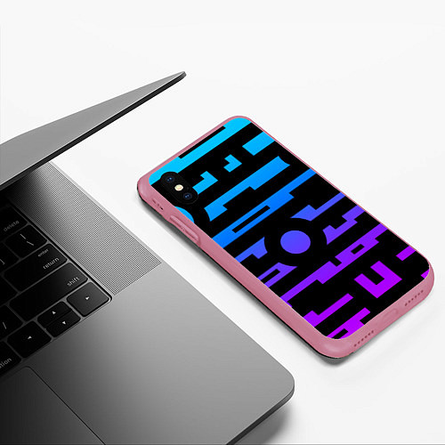 Чехол iPhone XS Max матовый Неоновая геометрия Neon / 3D-Малиновый – фото 3